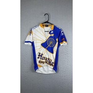 Cycling Jersey Mens Small Blue White Hostile City Rollers 1/4 Zip